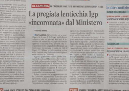 Il Consorzio dalla Lenticchia di Altamura IGP entra nell’Olimpo dei Consorzi riconosciuti dal Mipaaft